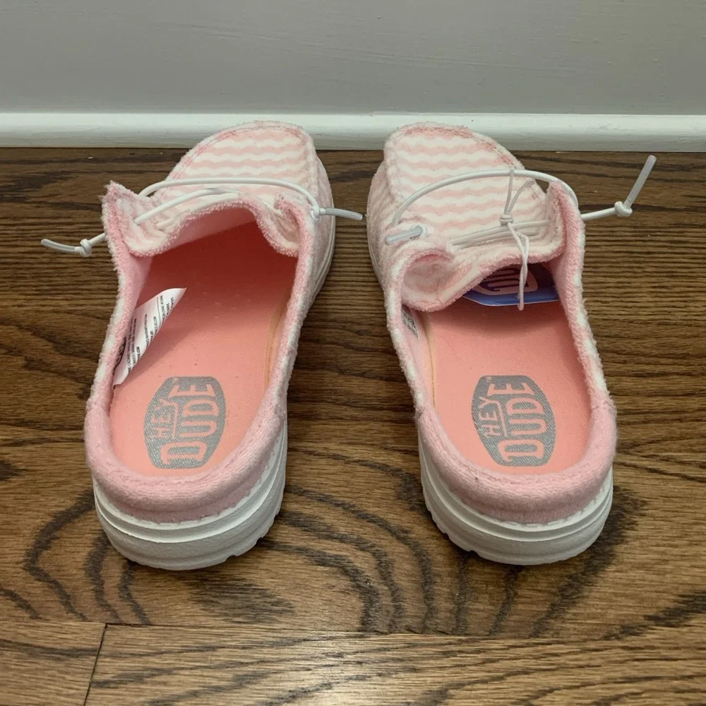 Hey Dude Wendy Stripe Slip Terry Pink/White Shoes Women's Size 9 - 43186-690
